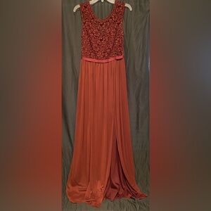 David's Bridal Wine Chianti Lace Bodice A-line Bridesmaid Dress